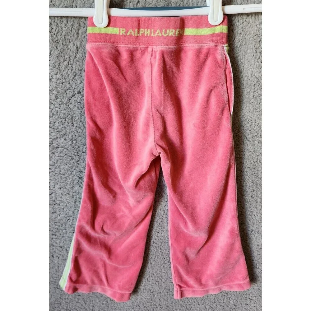 Ralph Lauren Girls Pull On‎ Elastic Waist Velour Track Pants Pink/Green Size 4